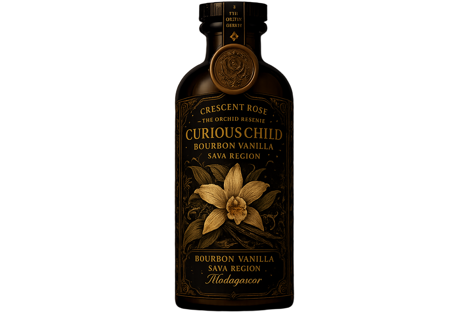 Crescent Rose — Curious Child, Madagascar single-origin vanilla extract bottle